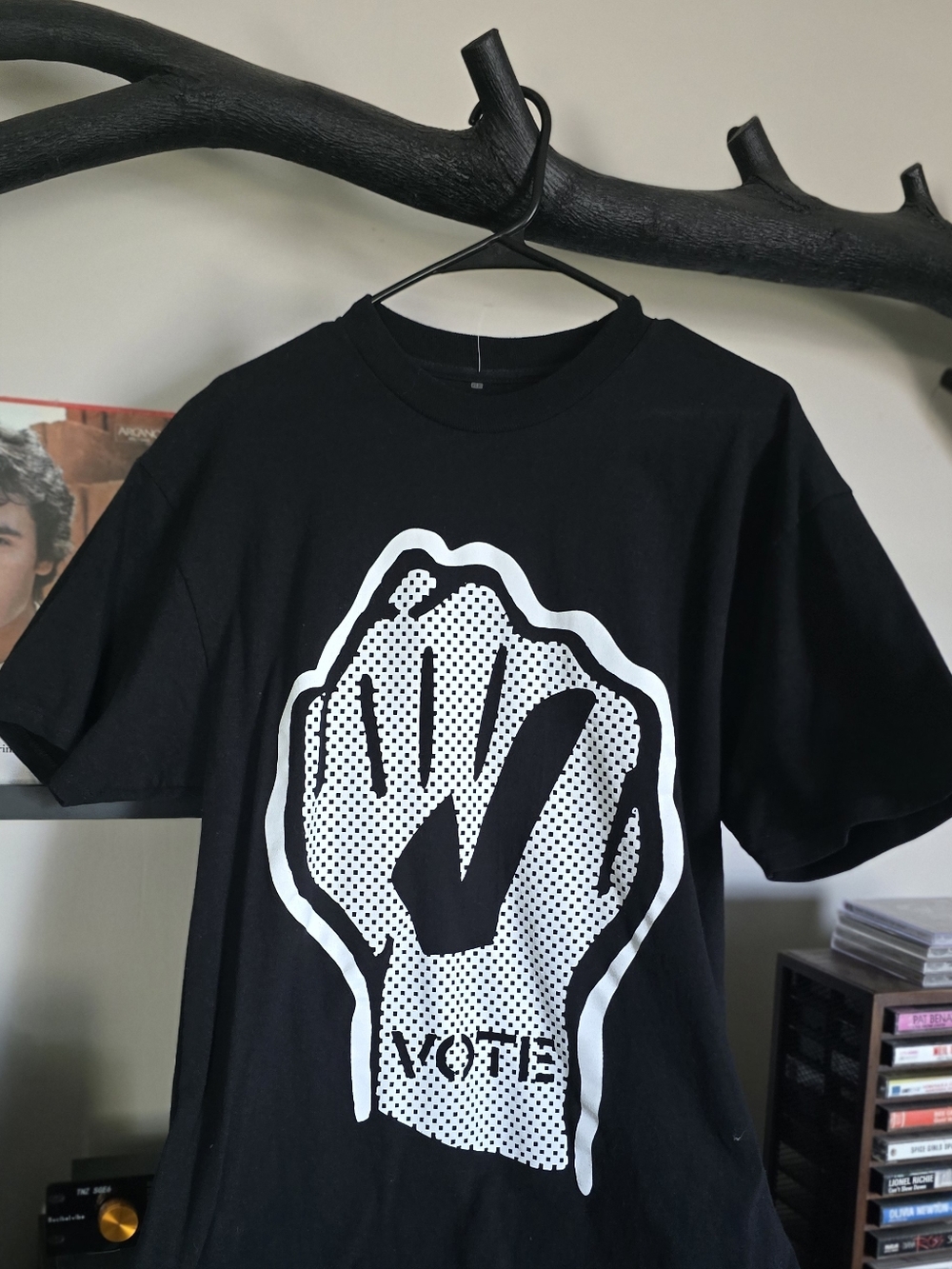 OBEY Black Graphic 'VOTE' T-Shirt with White Hand Design